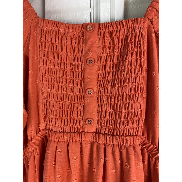 NWT Studio B by Bobeau Women's M Orange Puff Sleeve Off the Shoulder Midi Dress - Picture 3 of 7